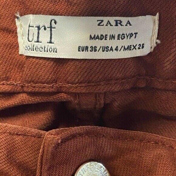 Zara trf Collection Frayed Denim flare crop jean orange red Sz 4 - Picture 8 of 12